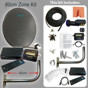 80cm Satellite Dish Kit inc HD Receiver + Fixing Pack + Satfinder + LNB and Cable (length options available)